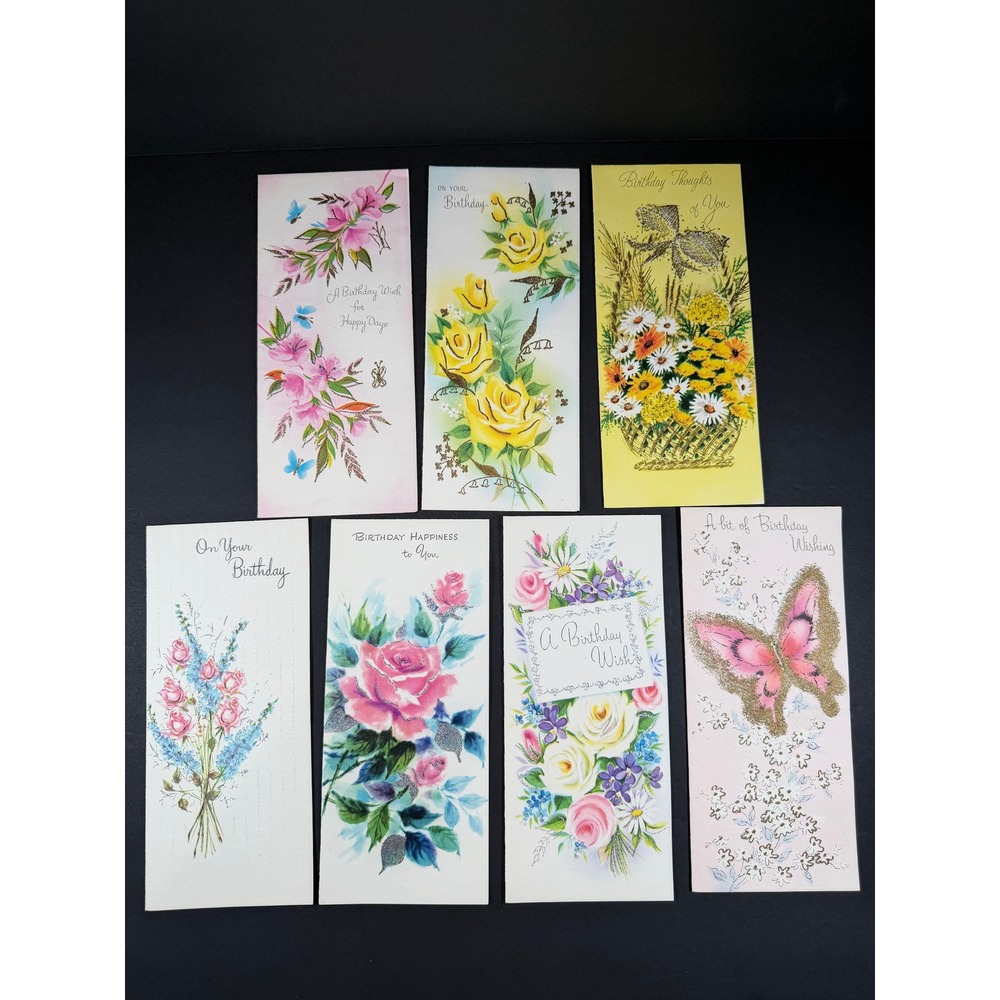 VTG  Birthday Greeting Cards Gold Foil Multicolor Floral Glitter Butterfly